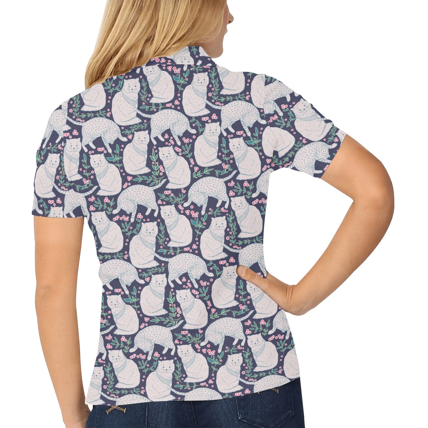 Cat Pattern Print Design 06 Women's Polo Shirt