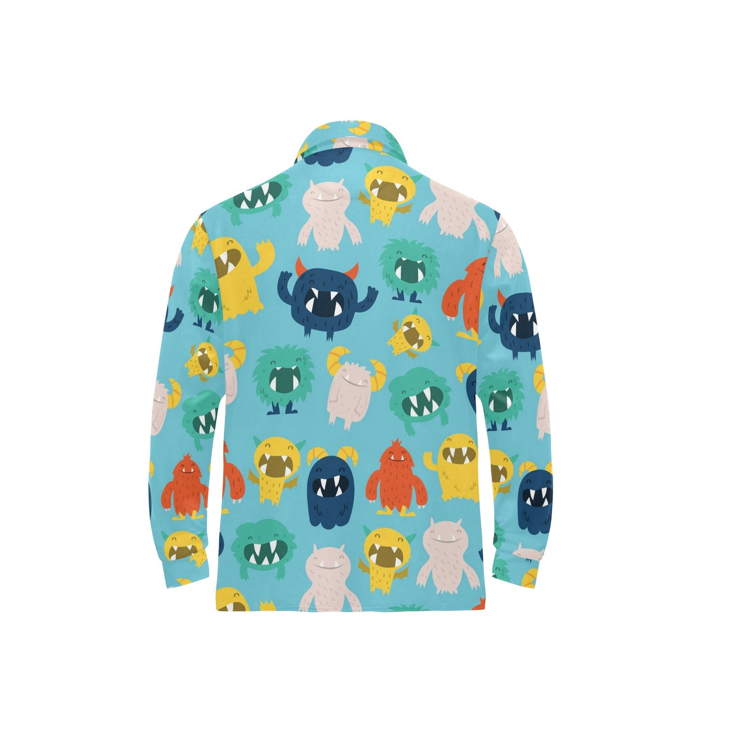 Monster Cartoon Pattern Print Design 03 Long Sleeve Polo Shirt For Men's
