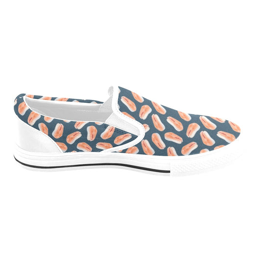 Salmon Steak Print Design LKS306 White Slip Ons Canvas Women's Shoes