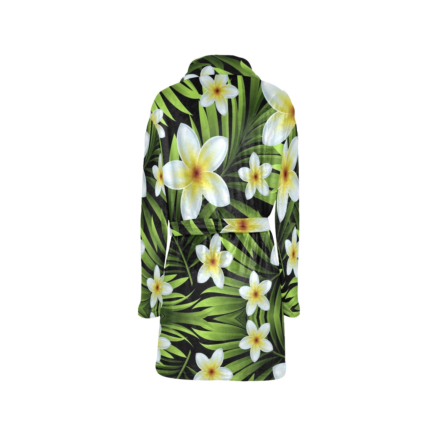 White Plumeria Pattern Print Design PM06 Women's Fleece Robe