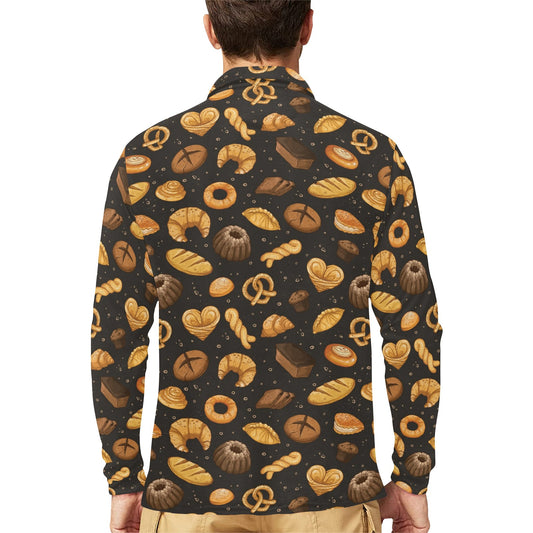 Bread Pattern Print Design 05 Long Sleeve Polo Shirt For Men's
