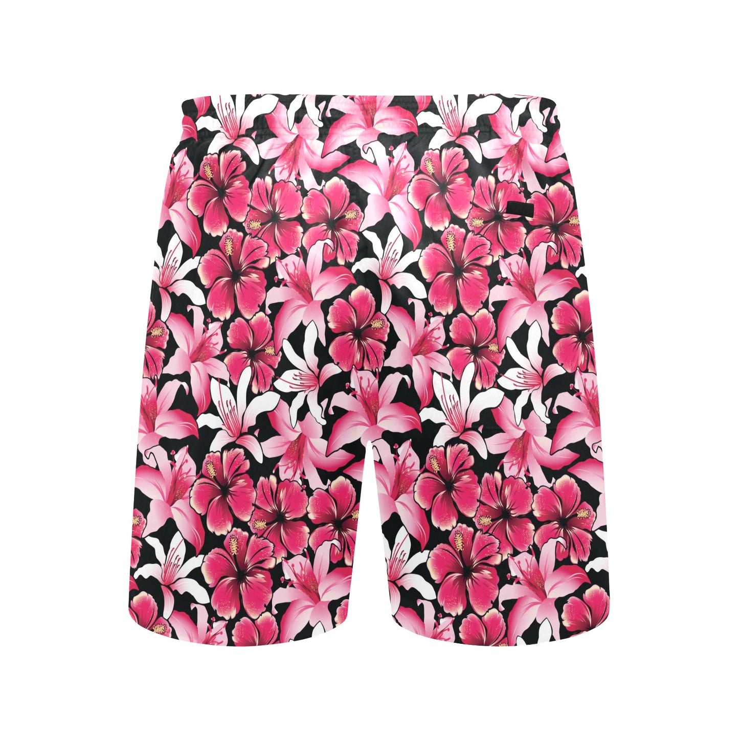 Flower Hawaiian Pink Red Hibiscus Print Men's Swim Trunks Beach Shorts