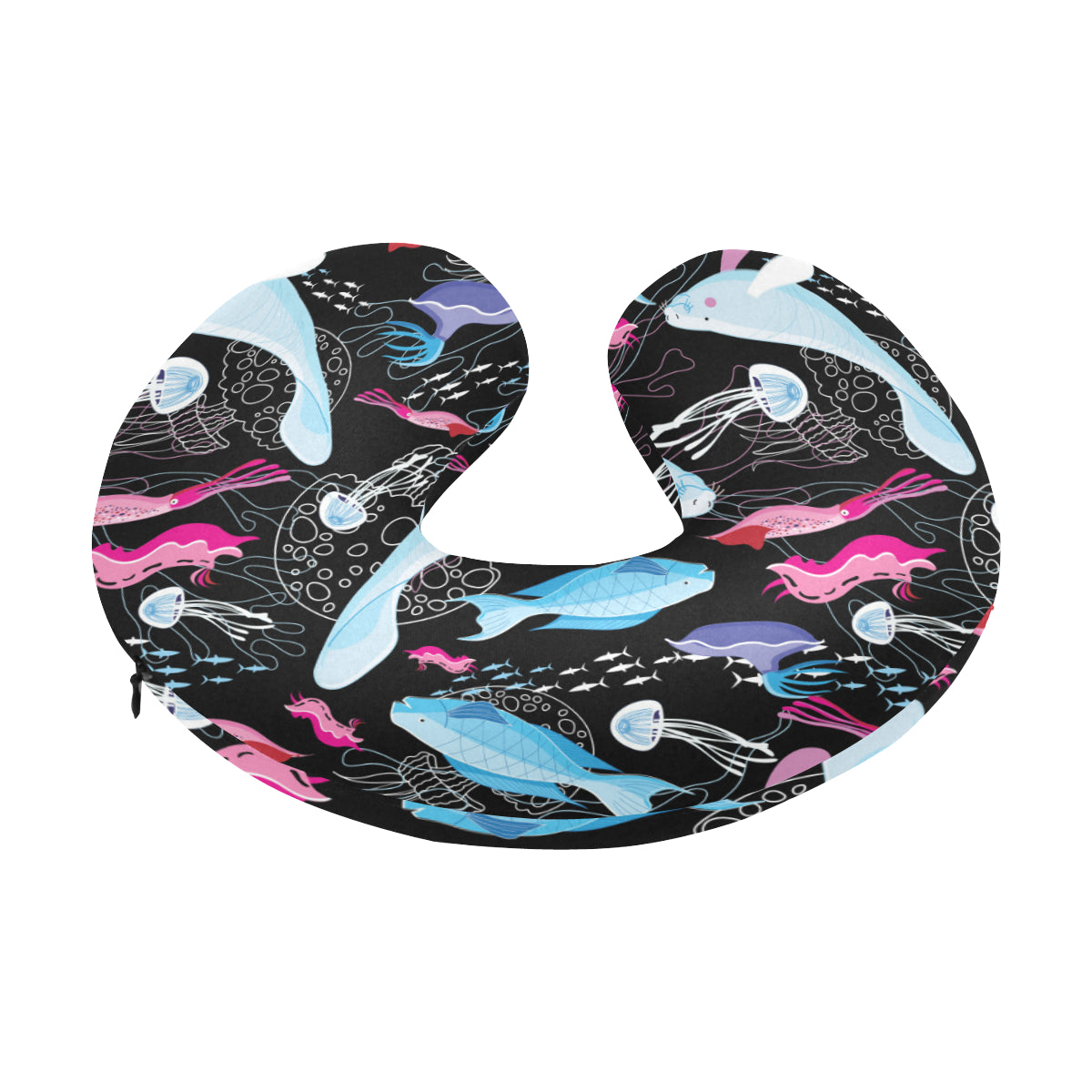 Manatee Pattern Print Design 02 U-Shaped Travel Neck Pillow