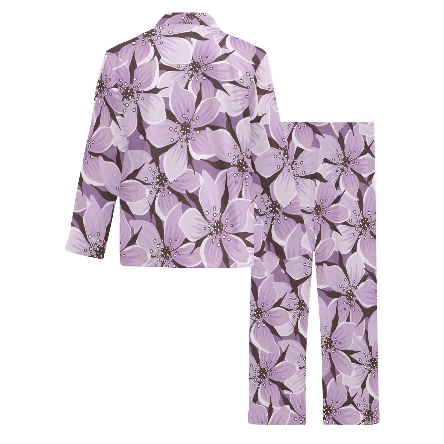 Lilac Pattern Print Design 01 Men's Long Pajama Set