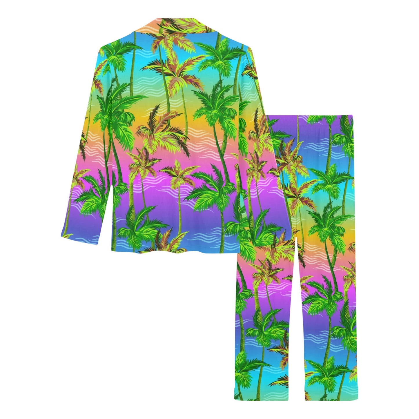 Palm Tree Rainbow Pattern Women's Long Pajama Set