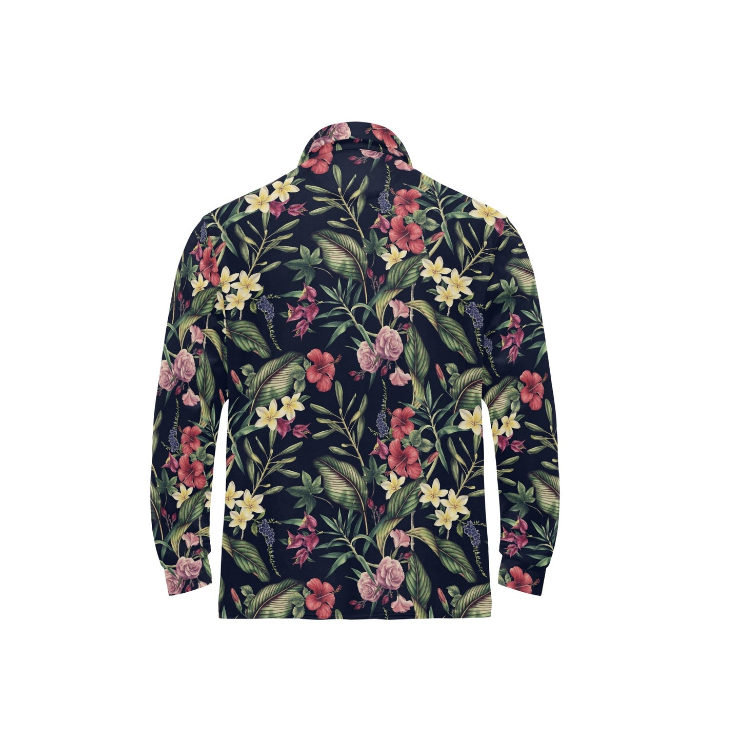 Tropical Flower Pattern Long Sleeve Polo Shirt For Men's