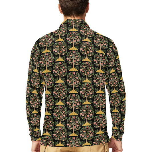 Tree Of Life Print Design LKS303 Long Sleeve Polo Shirt For Men's