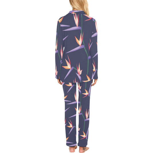 Bird Of Paradise Pattern Print Design BOP015 Women's Long Pajama Set
