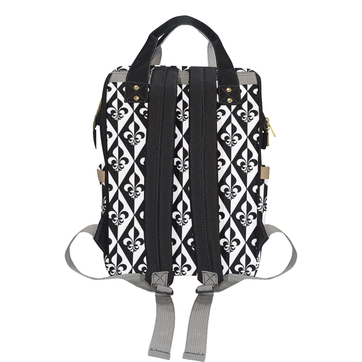 Fleur De Lis Black White Pattern Print Design 02 Diaper Bag Backpack