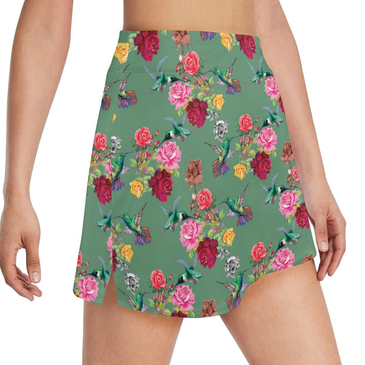 Hummingbird with Rose Themed Print 17" Golf & Pickleball Skort with Pockets