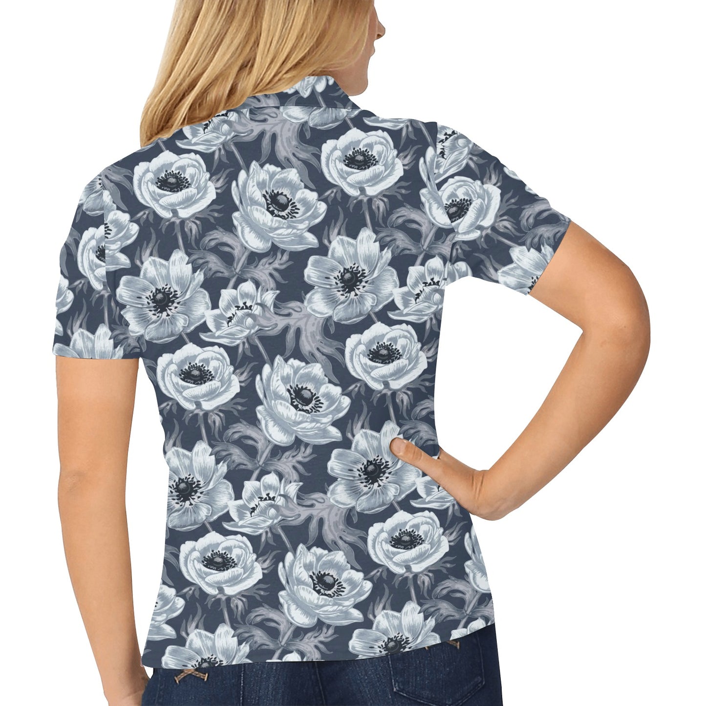 Anemone Pattern Print Design AM09 Women's Polo Shirt
