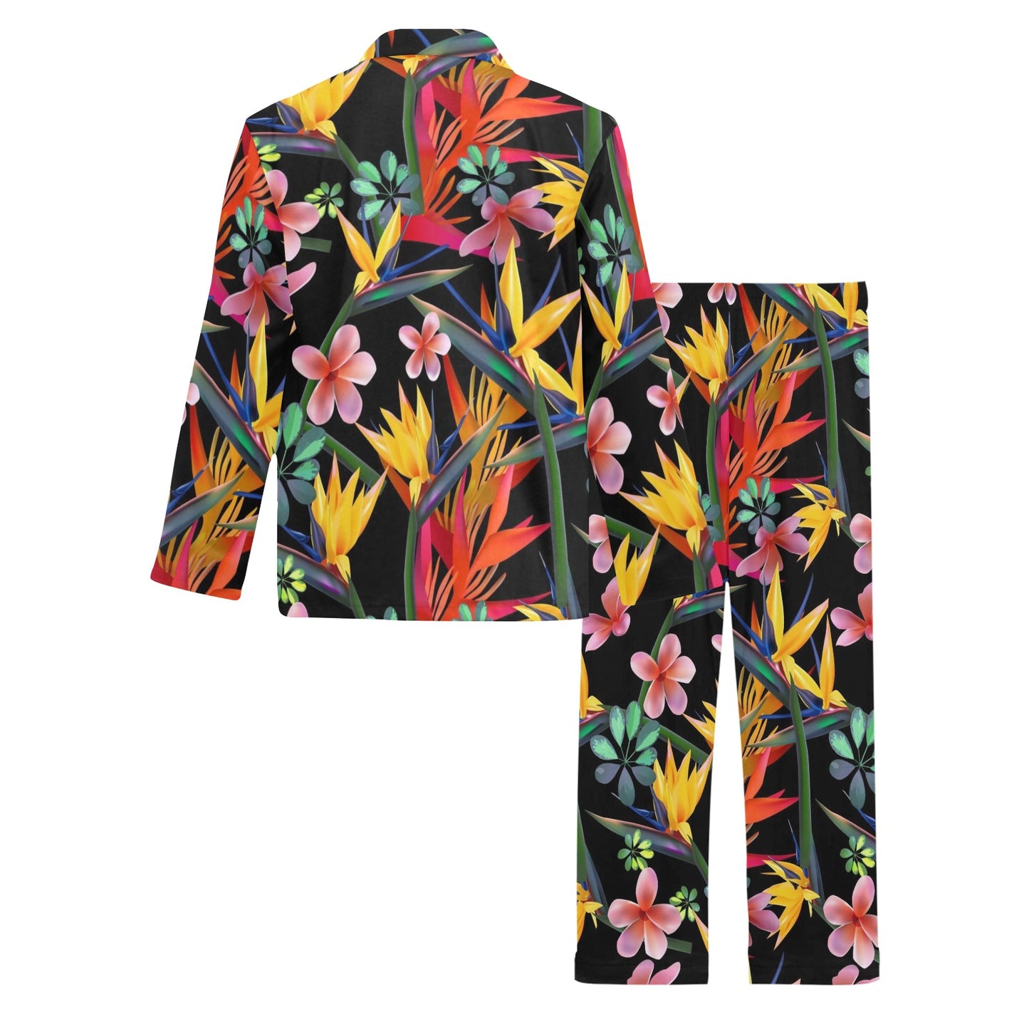 Tropical Flower Pattern Print Design TF015 Men's Long Pajama Set