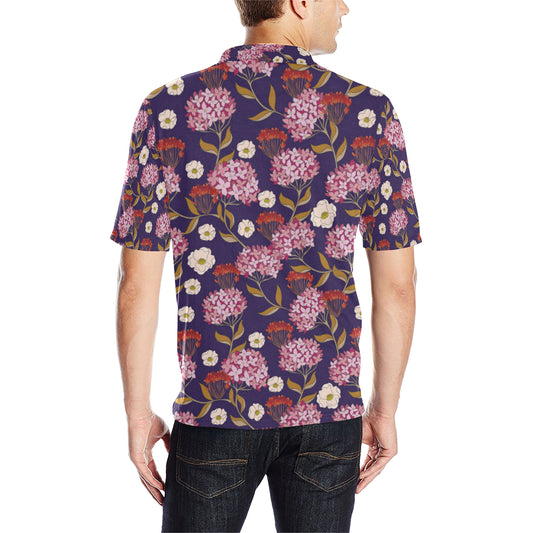 Hydrangea Pattern Print Design HD010 Men Polo Shirt