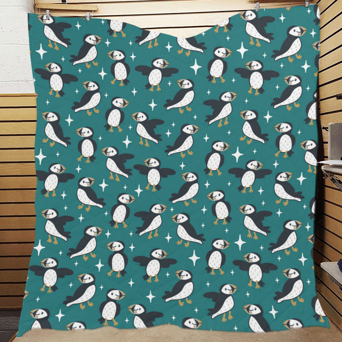 Puffin Pattern Print Design A05 Premium Quilt