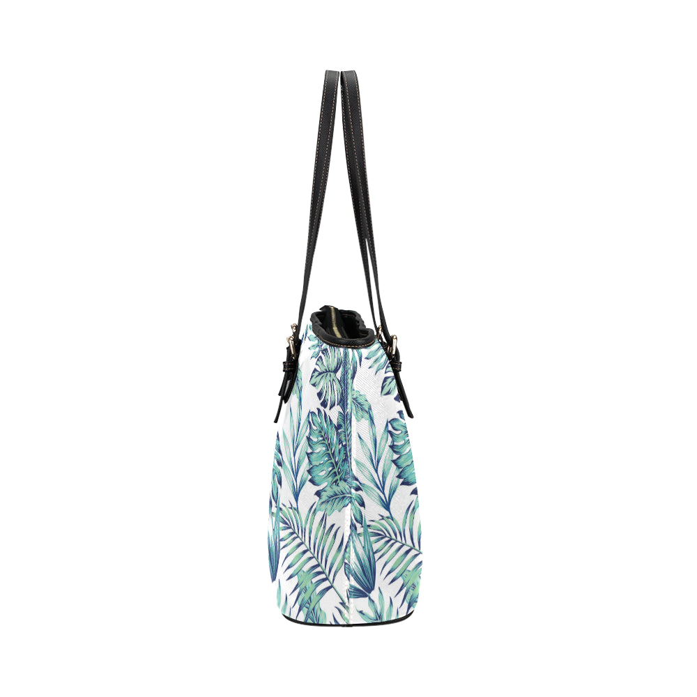 Pattern Tropical Palm Leaves Leather Tote Bag
