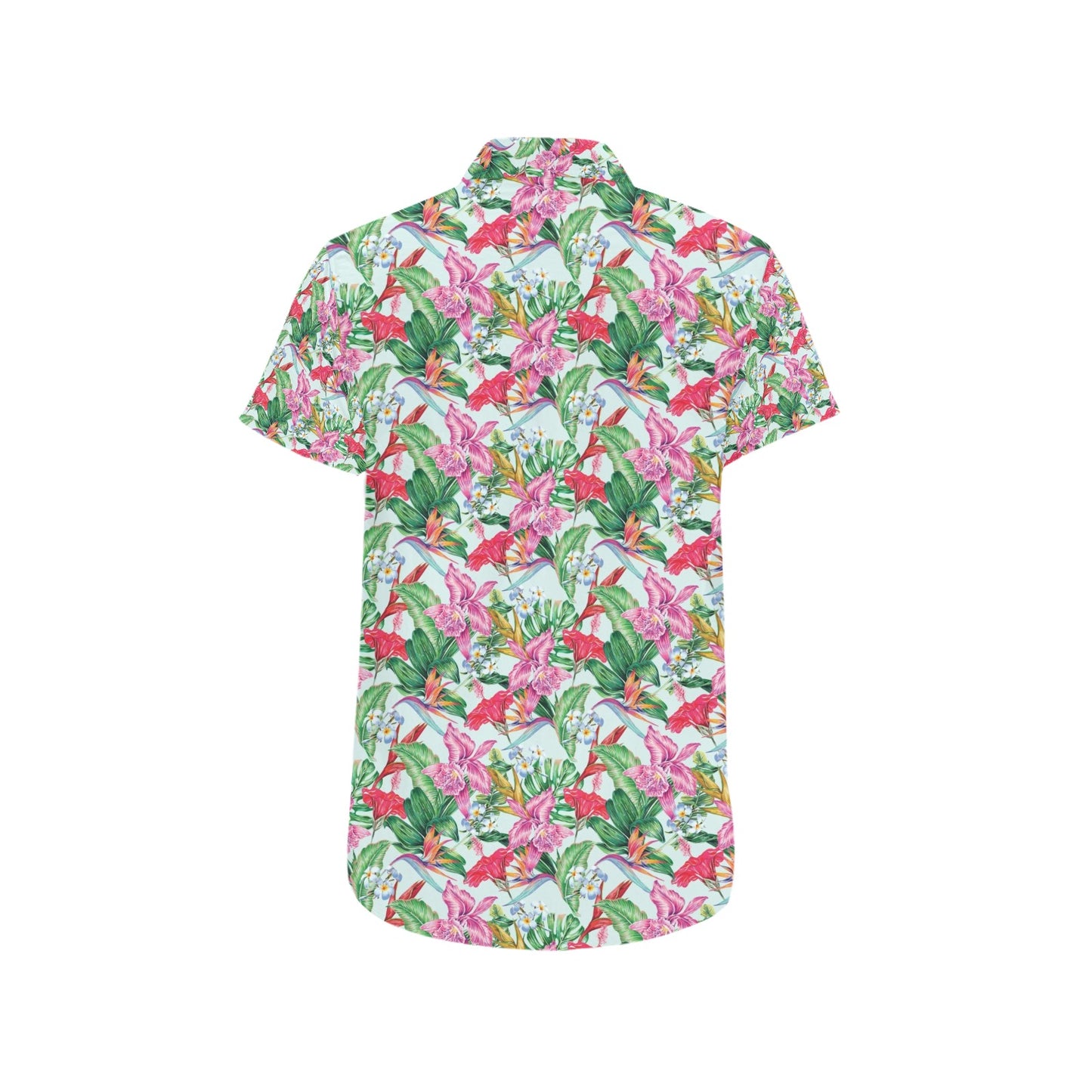 Tropical Flower Print Design LKS304 Men Short Sleeve Button Up Shirt