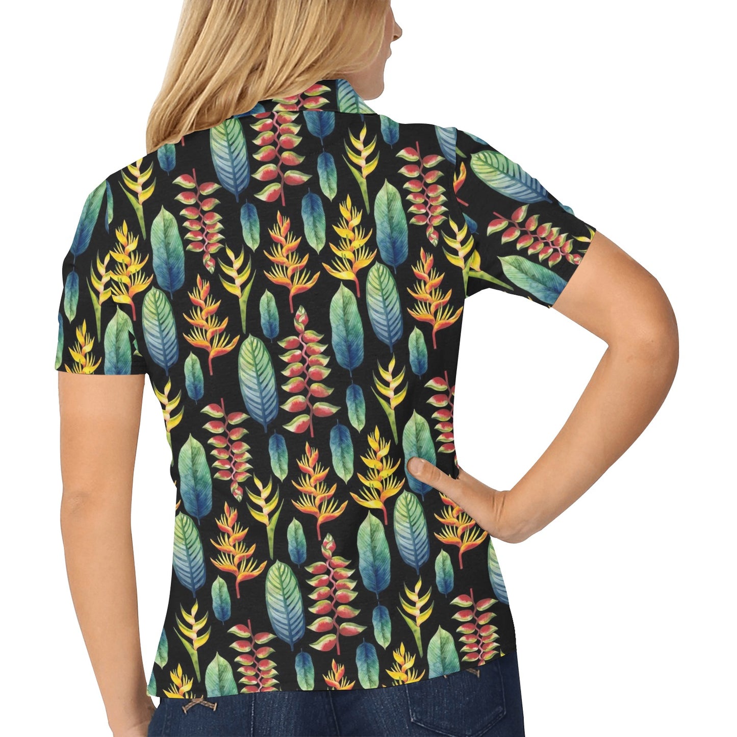 Heliconia Pattern Print Design HL03 Women's Polo Shirt