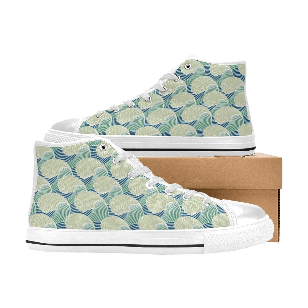 Wave Japan Style Print Design LKS302 Men's High Top Canvas Shoes