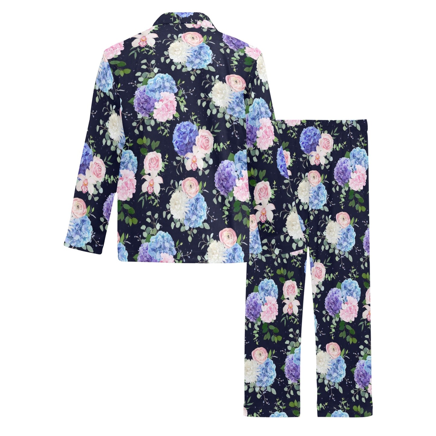 Hydrangea Pattern Print Design HD01 Men's Long Pajama Set