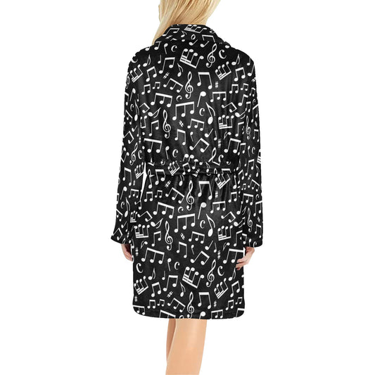 Music Note Black white Themed Print Women's Fleece Robe