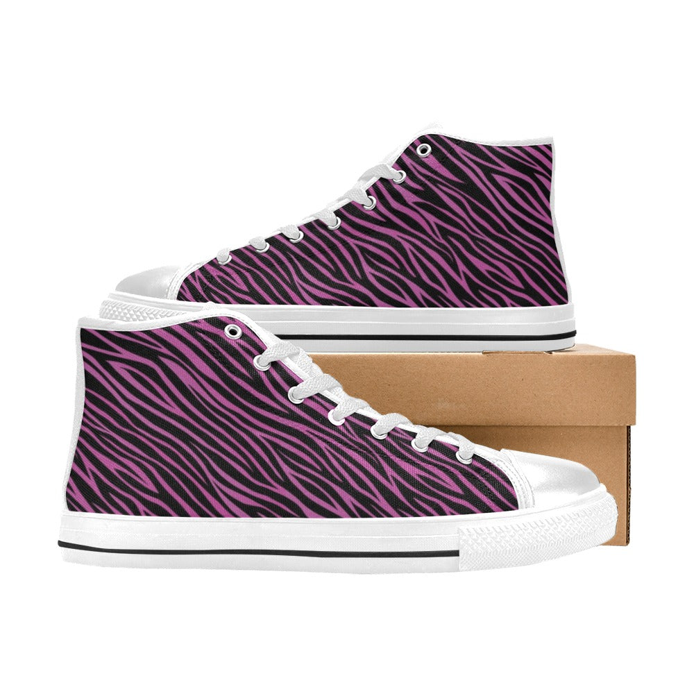 Zebra Pink Print Design LKS304 Men's High Top Canvas Shoes