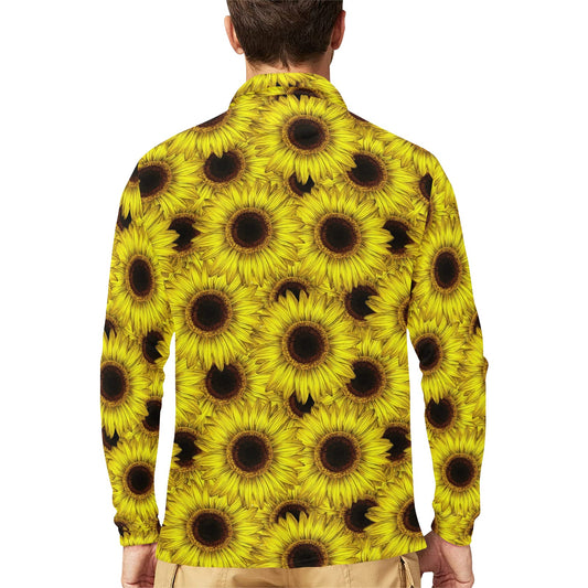 Sunflower Pattern Print Design SF011 Long Sleeve Polo Shirt For Men's
