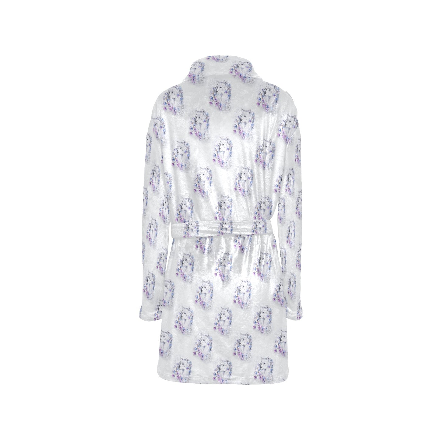 Wolf with Flower Print Design Women's Fleece Robe