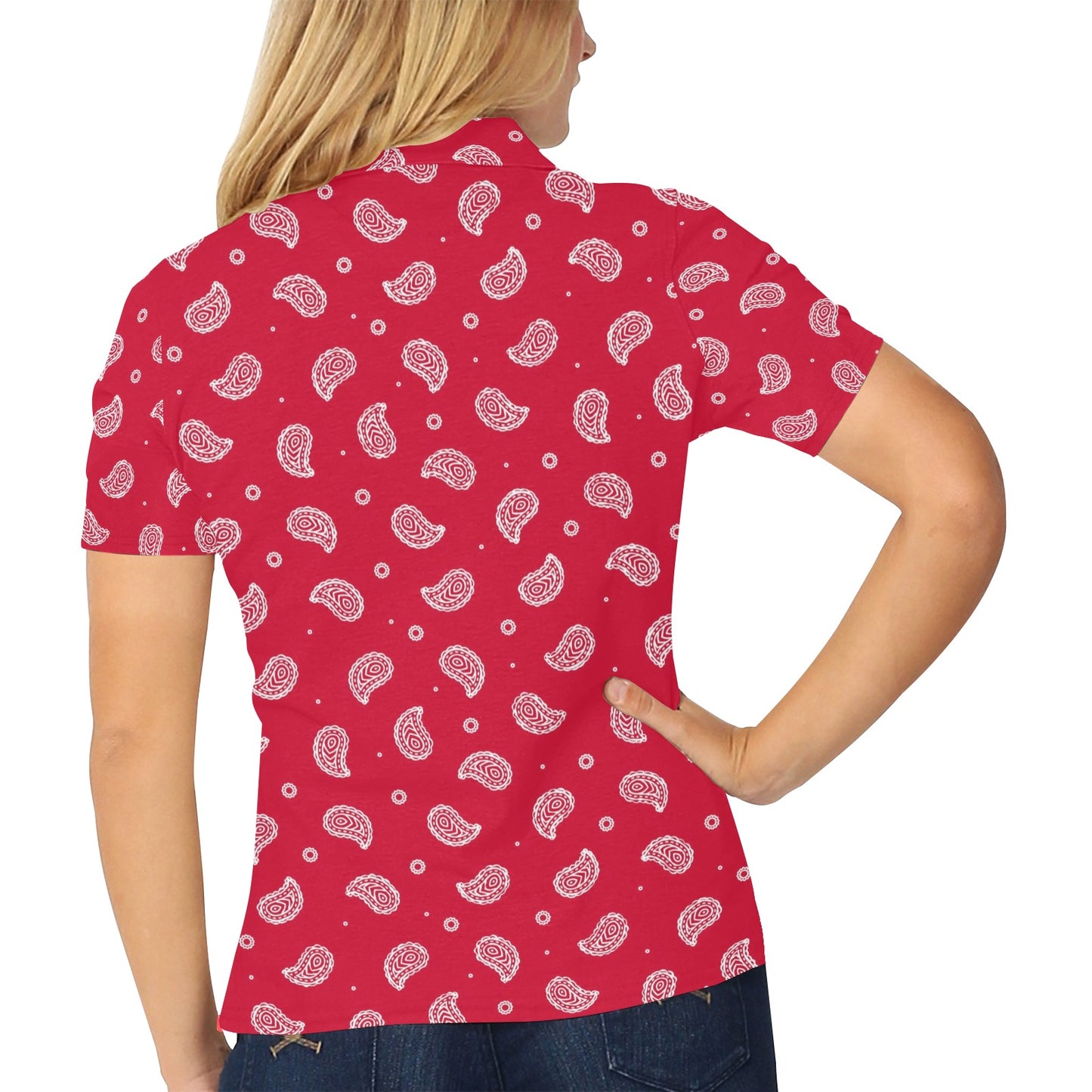Bandana Red Paisley Print Design LKS305 Women's Polo Shirt