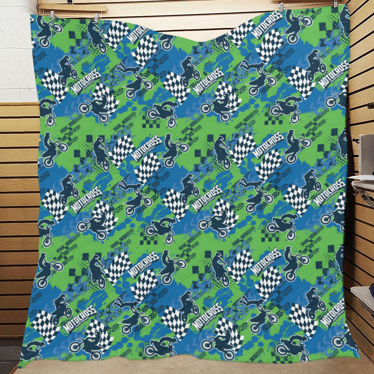 Motocross Pattern Print Design 04 Premium Quilt