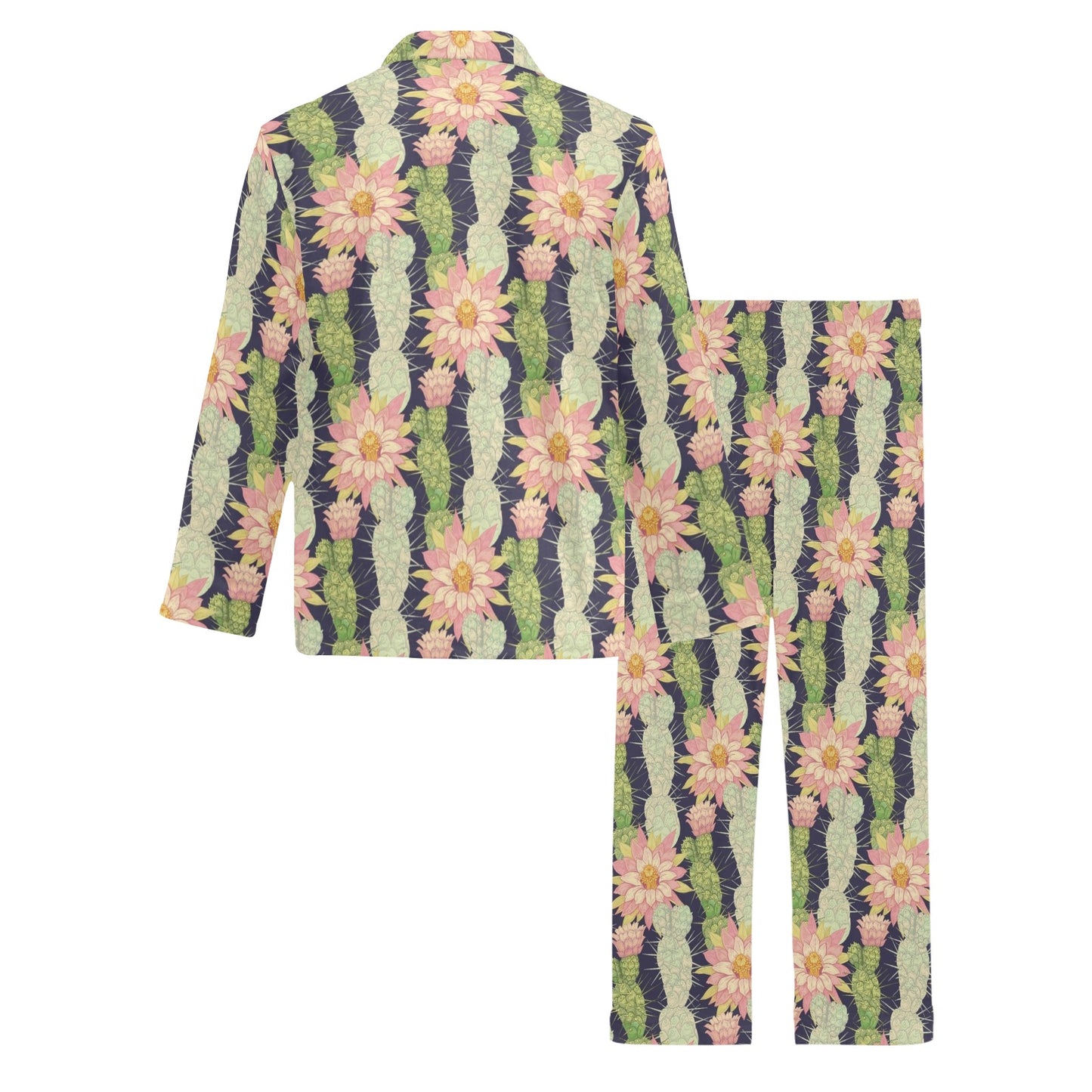 Cactus Pattern Print Design 01 Men's Long Pajama Set