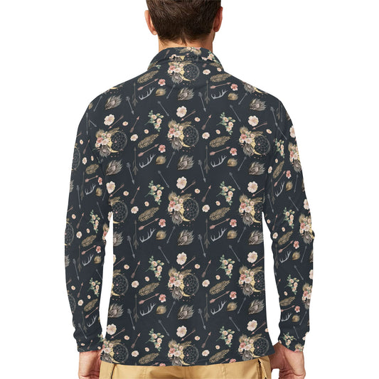 Bohemian Pattern Print Design 09 Long Sleeve Polo Shirt For Men's