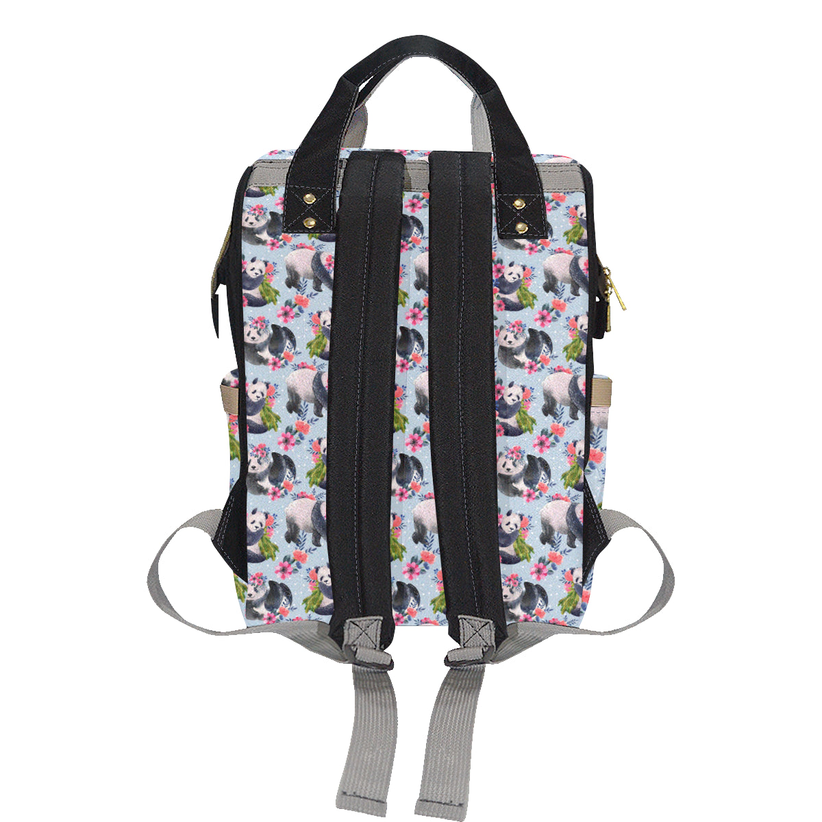 Panda Bear Flower Design Themed Print Diaper Bag Backpack