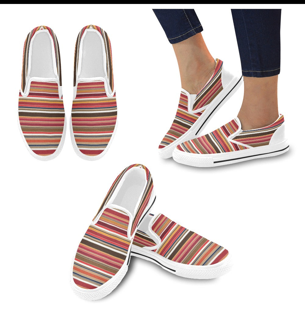 Serape Print Design LKS301 White Slip Ons Canvas Women's Shoes