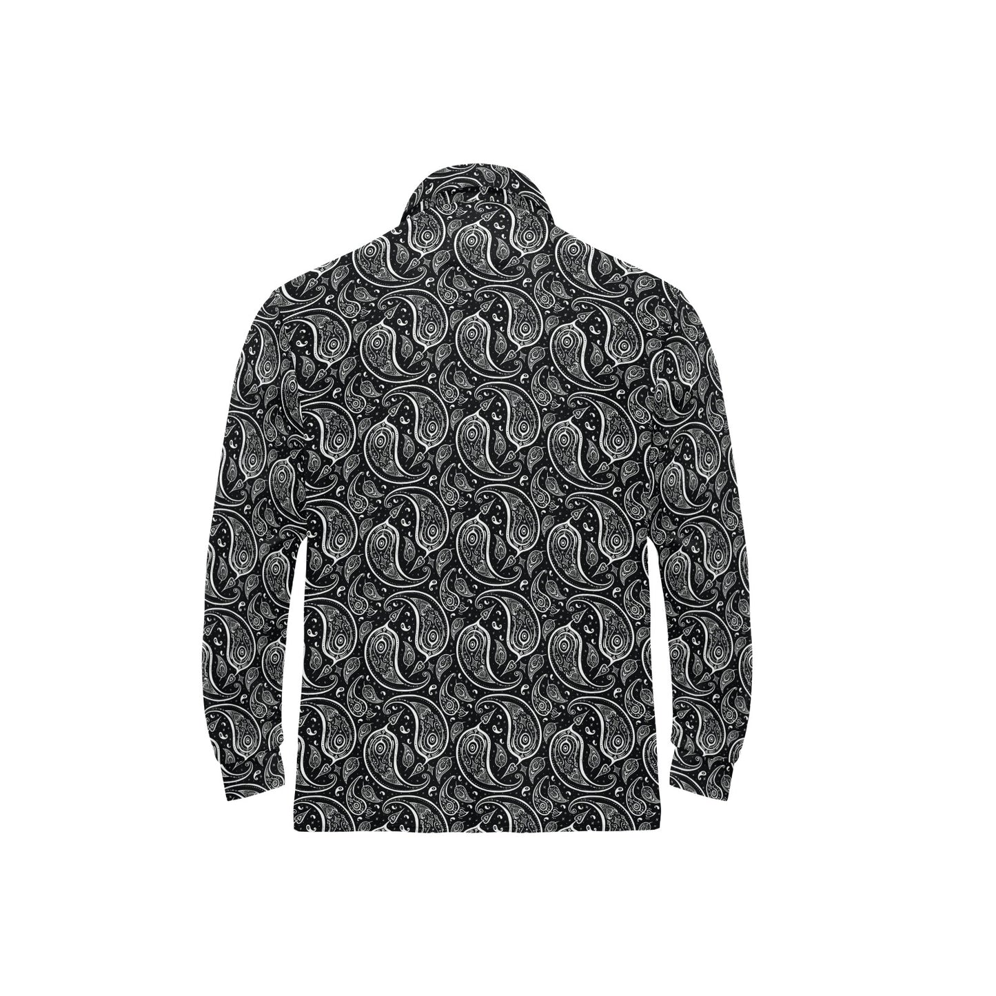 Paisley Black Design Print Long Sleeve Polo Shirt For Men's