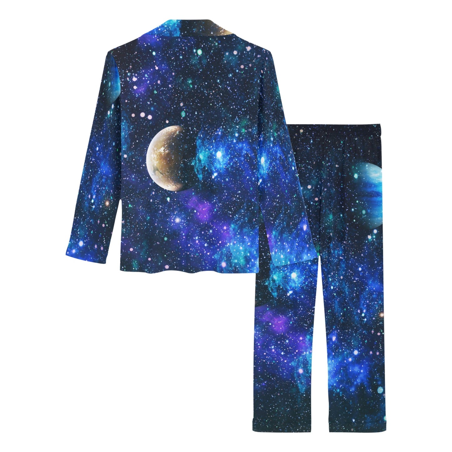 Galaxy Stardust Planet Space Print Women's Long Pajama Set