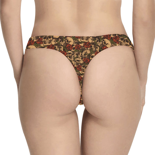 Skull Roses Vintage Design Themed Print Women's Thongs