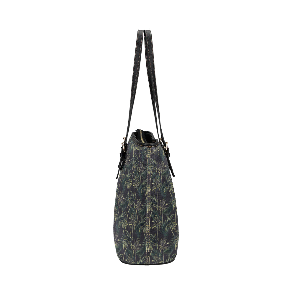 Palm Tree Background Design Print Leather Tote Bag