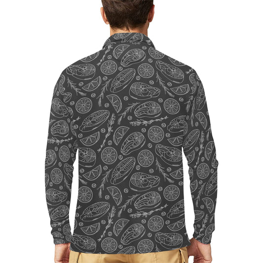 Steak Print Design LKS301 Long Sleeve Polo Shirt For Men's