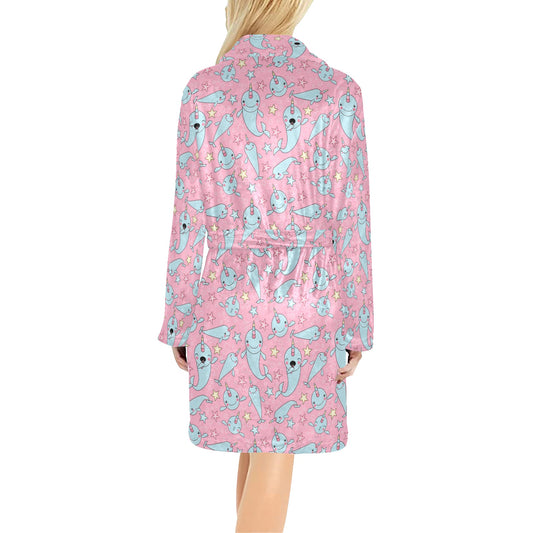 Narwhal Cartoon Cute Print Women's Fleece Robe