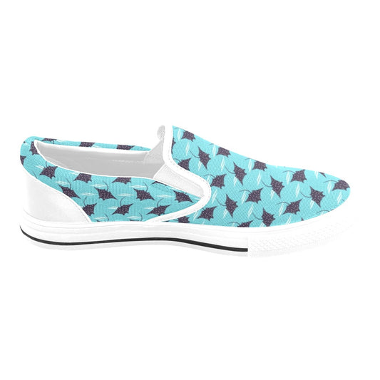 Manta Ray Print Design LKS403 White Slip Ons Canvas Women's Shoes