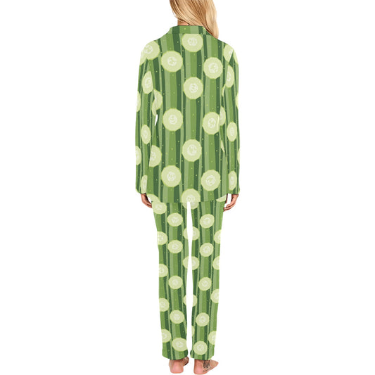 Cucumber Pattern Print Design CC03 Women's Long Pajama Set
