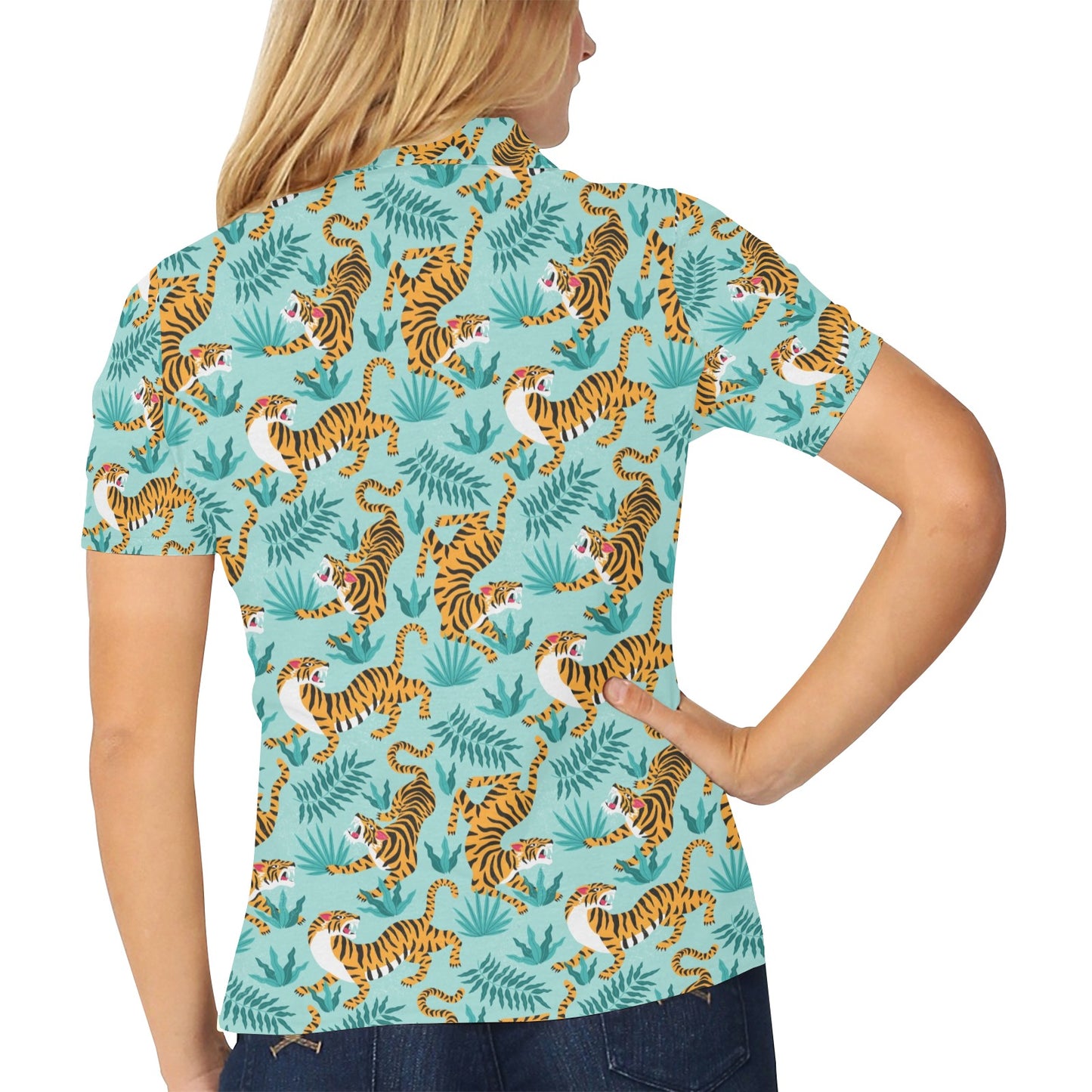 Tiger Print Design LKS304 Women's Polo Shirt