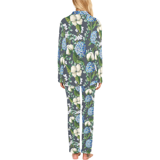 Hydrangea Pattern Print Design 02 Women's Long Pajama Set