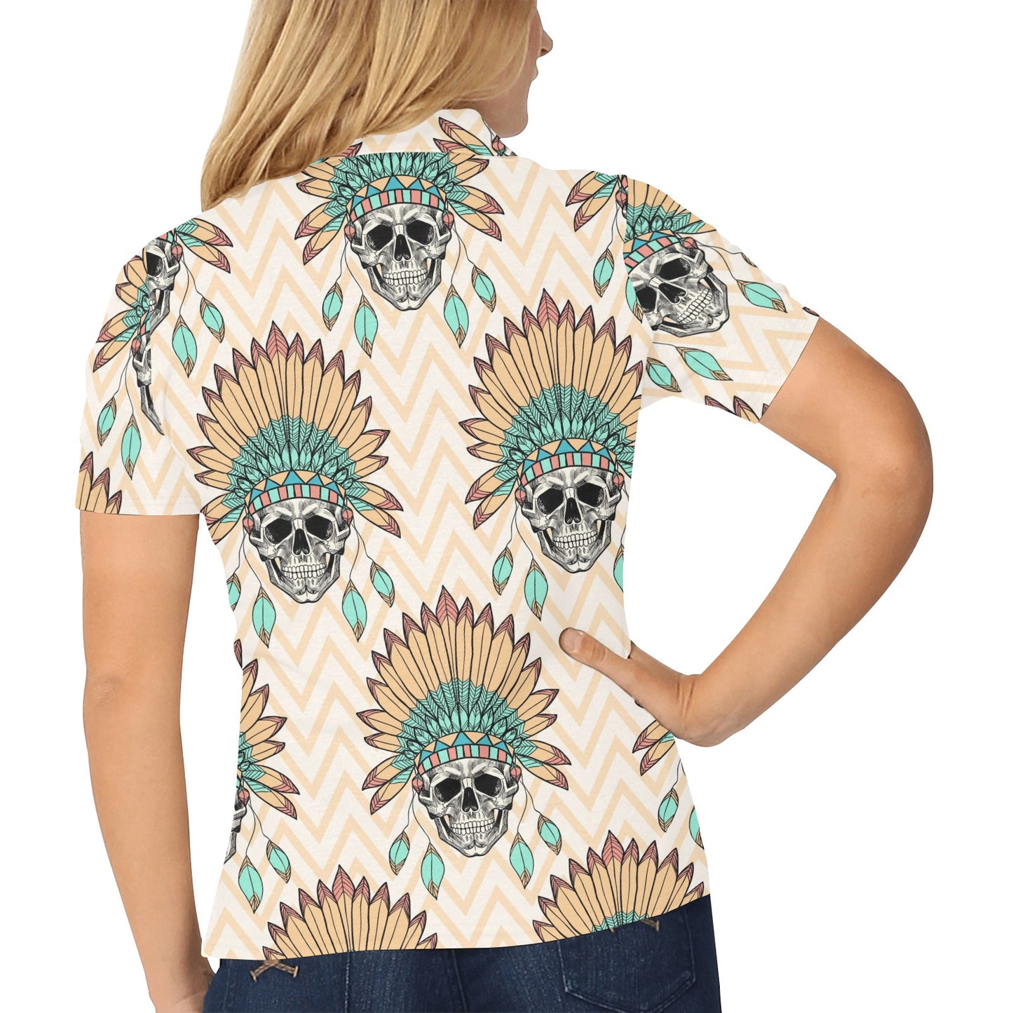Indian Skull Pattern Women's Polo Shirt