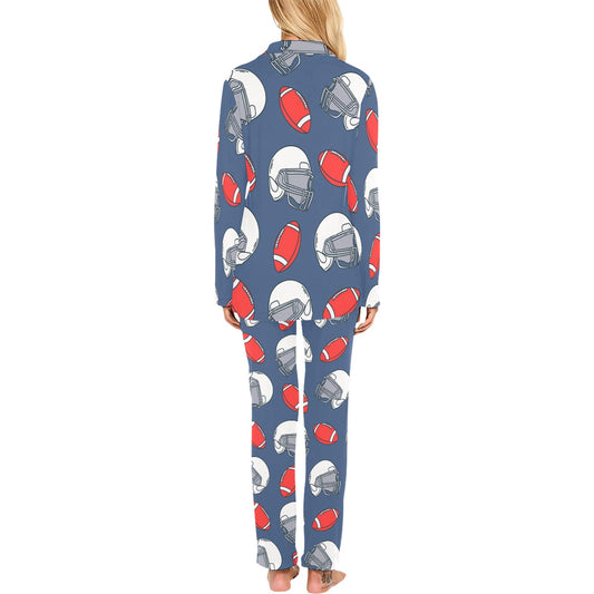 American Football Helmet Design Pattern Women's Long Pajama Set