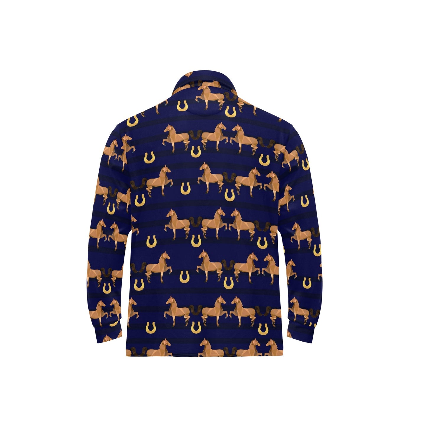Horse Luxury Themed Pattern Print Long Sleeve Polo Shirt For Men's