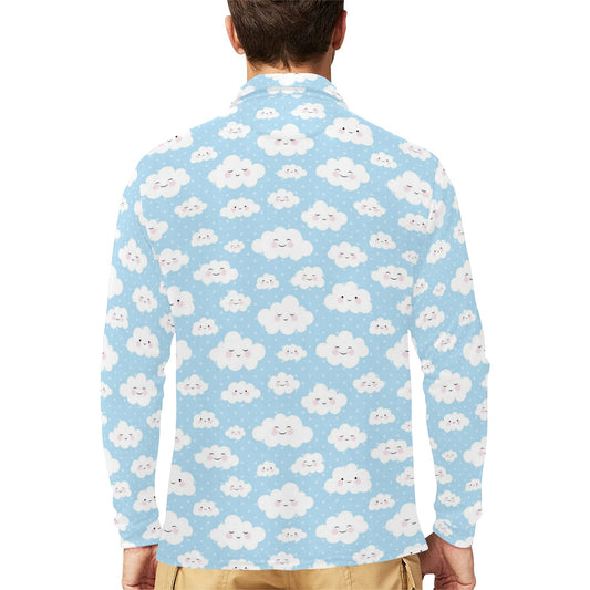 Cloud Pattern Print Design 02 Long Sleeve Polo Shirt For Men's