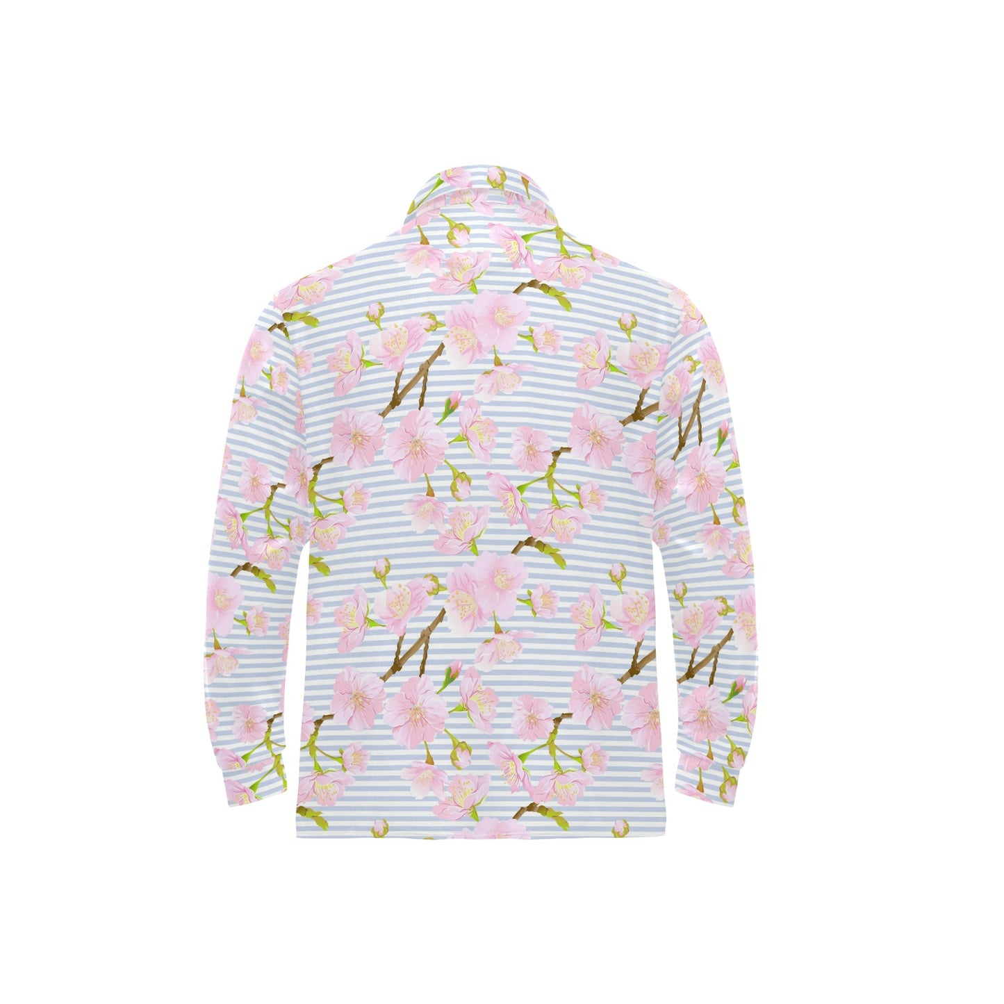 Pink Cherry Blossom Sakura Long Sleeve Polo Shirt For Men's