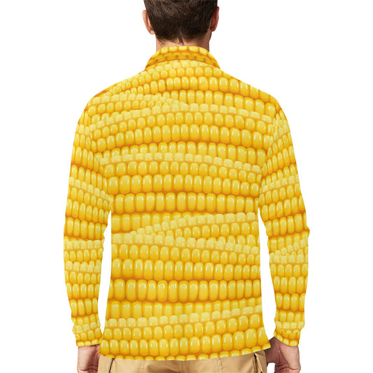 Agricultural Corn cob Pattern Long Sleeve Polo Shirt For Men's