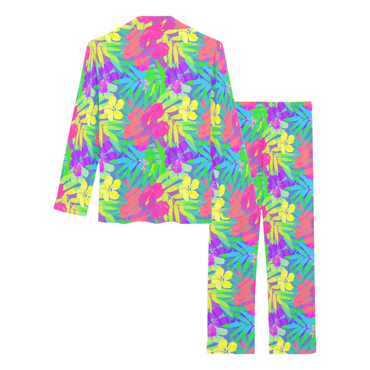 Neon Tropical Pattern Print Design A03 Women's Long Pajama Set